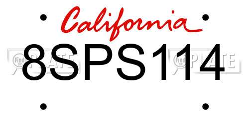 8SPS114 California License Plate