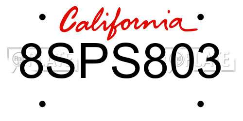 8SPS803 California License Plate