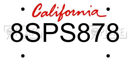 8SPS878 California License Plate