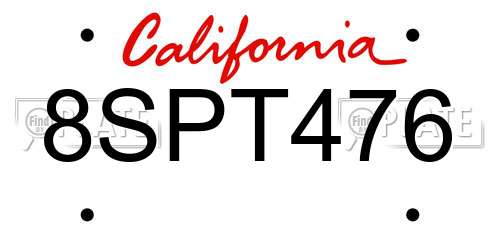 8SPT476 California License Plate