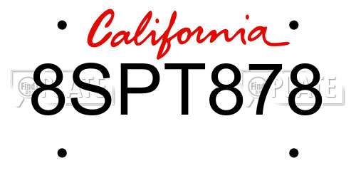 8SPT878 California License Plate