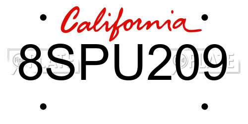 8SPU209 California License Plate