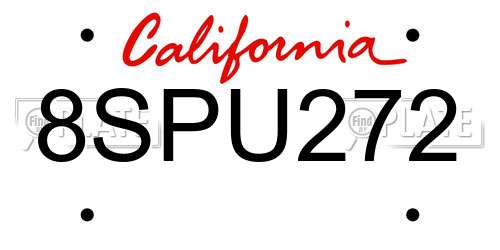 8SPU272 California License Plate