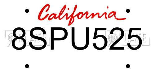 8SPU525 California License Plate