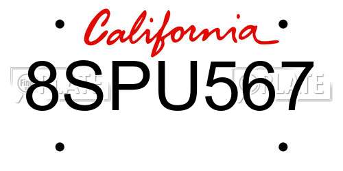 8SPU567 California License Plate