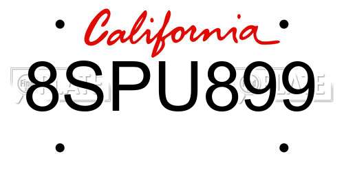 8SPU899 California License Plate