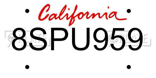 8SPU959 California License Plate