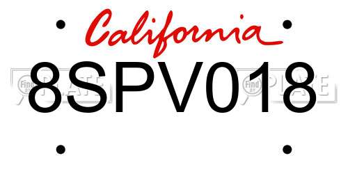 8SPV018 California License Plate