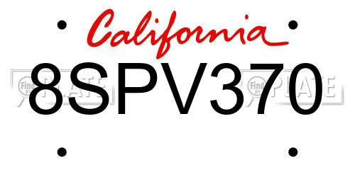 8SPV370 California License Plate
