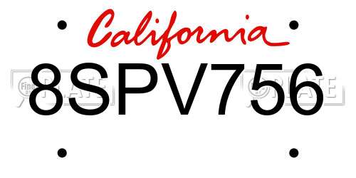 8SPV756 California License Plate