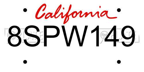 8SPW149 California License Plate