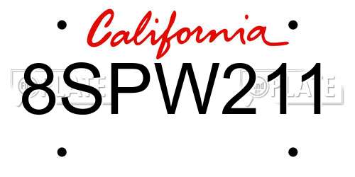8SPW211 California License Plate