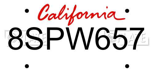 8SPW657 California License Plate