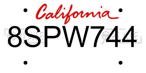 8SPW744 California License Plate