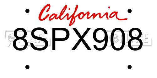 8SPX908 California License Plate
