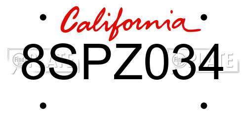 8SPZ034 California License Plate