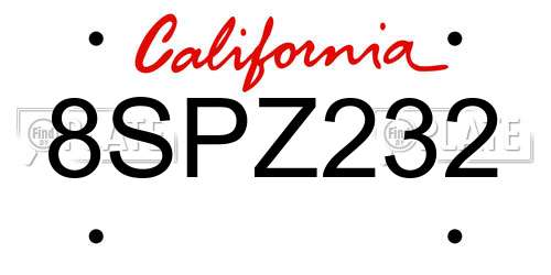 8SPZ232 California License Plate