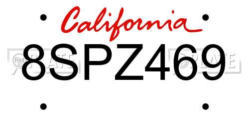 8SPZ469 California License Plate