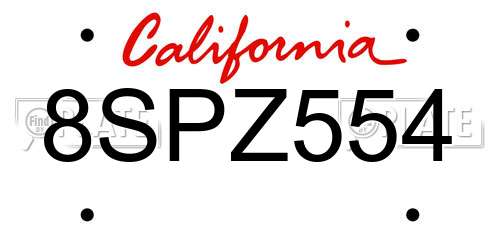 8SPZ554 California License Plate