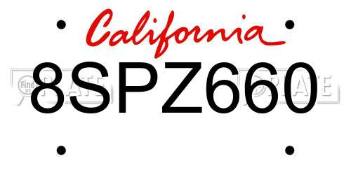 8SPZ660 California License Plate