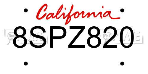 8SPZ820 California License Plate