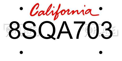 8SQA703 California License Plate