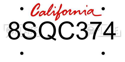 8SQC374 California License Plate