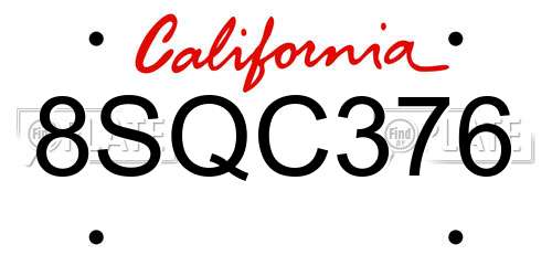 8SQC376 California License Plate
