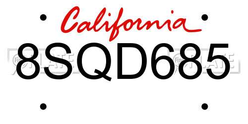 8SQD685 California License Plate
