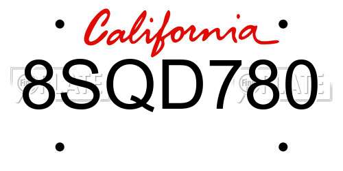 8SQD780 California License Plate