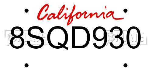 8SQD930 California License Plate