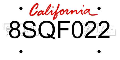 8SQF022 California License Plate