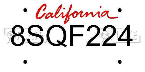 8SQF224 California License Plate