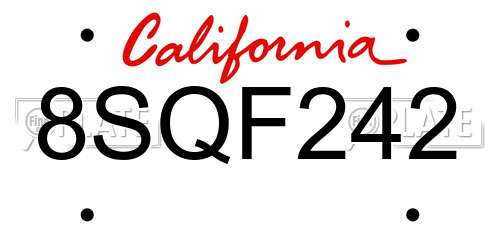 8SQF242 California License Plate