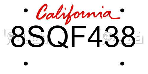 8SQF438 California License Plate