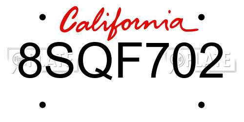 8SQF702 California License Plate