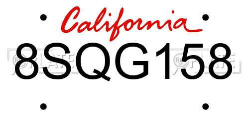 8SQG158 California License Plate