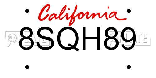 8SQH89 California License Plate
