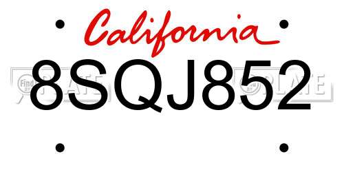 8SQJ852 California License Plate
