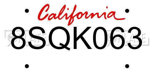 8SQK063 California License Plate
