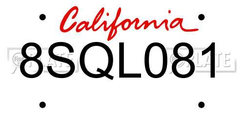 8SQL081 California License Plate