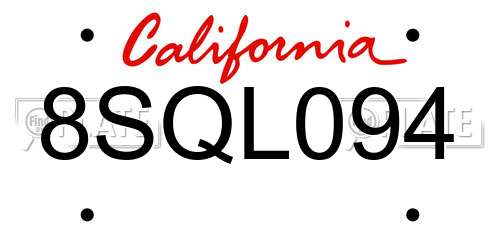 8SQL094 California License Plate