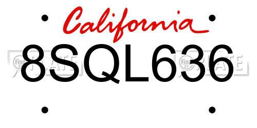 8SQL636 California License Plate