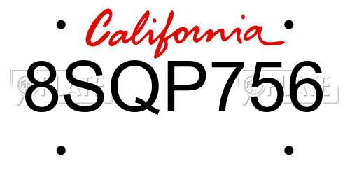 8SQP756 California License Plate