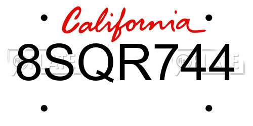 8SQR744 California License Plate