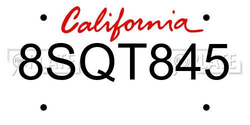 8SQT845 California License Plate