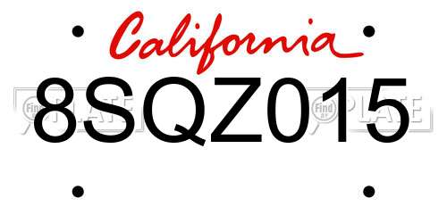 8SQZ015 California License Plate