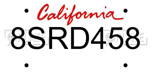 8SRD458 California License Plate