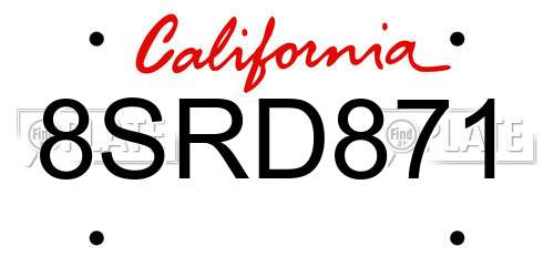 8SRD871 California License Plate