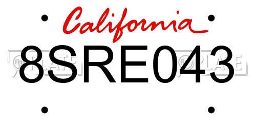 8SRE043 California License Plate